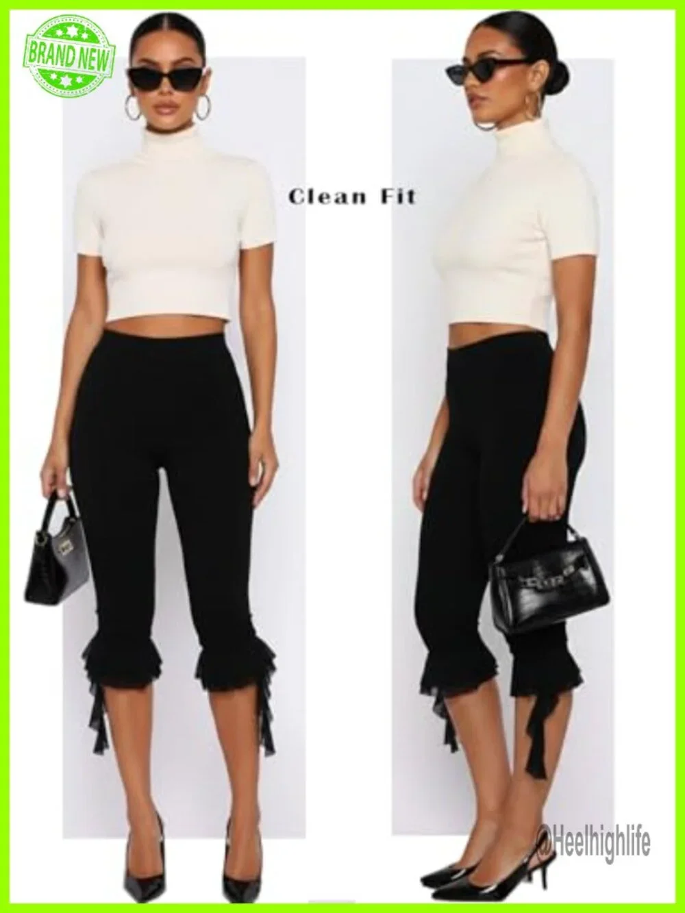 Women's High Stretch Cotton Blend Y2K Capri Leggings with Ruffled Hem